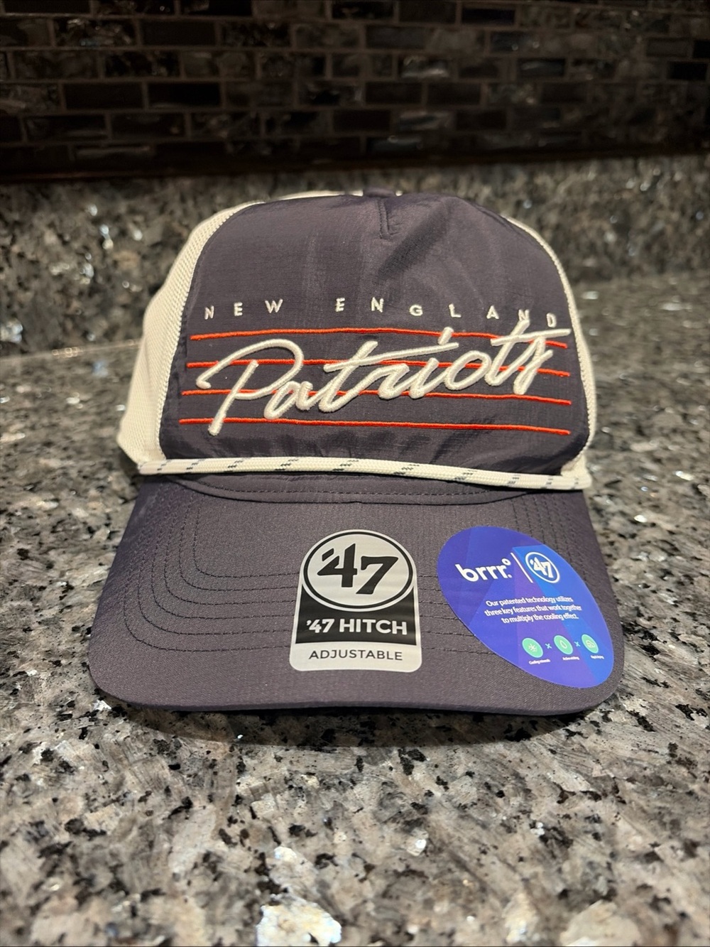 '47 Hitch New England Patriots Downburst Script Rope brrr Mesh Snapback Hat Cap